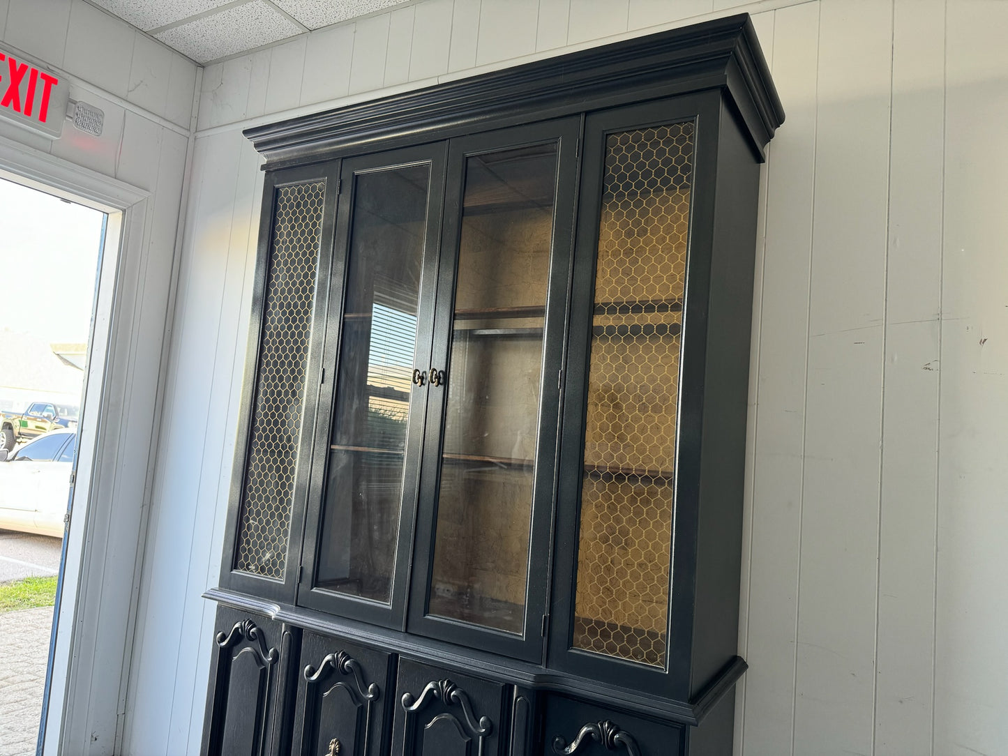 Large Black Hutch with Wood Base (Delivery Available)