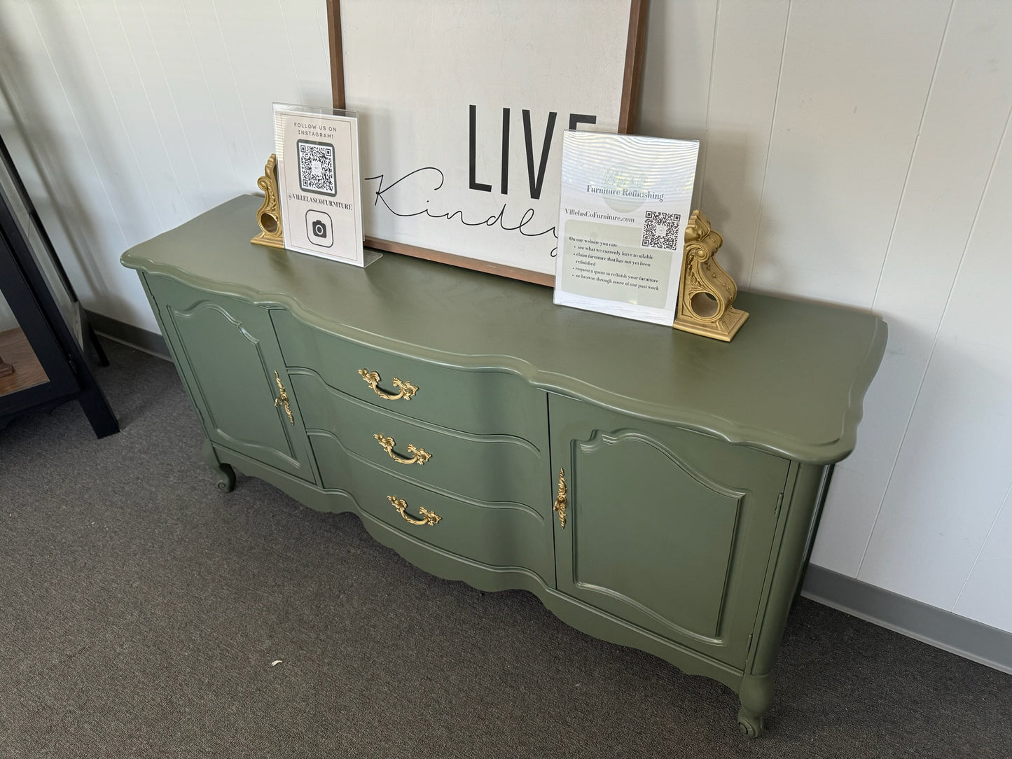 Sage Green French Provincial Buffet/Sideboard