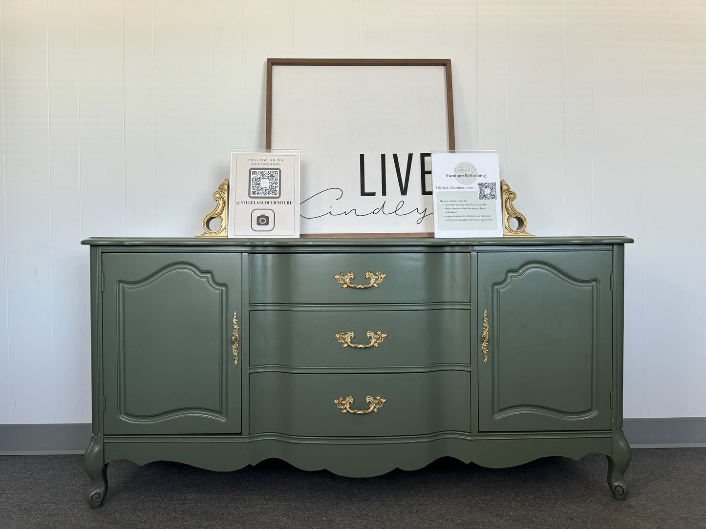 Sage Green French Provincial Buffet/Sideboard