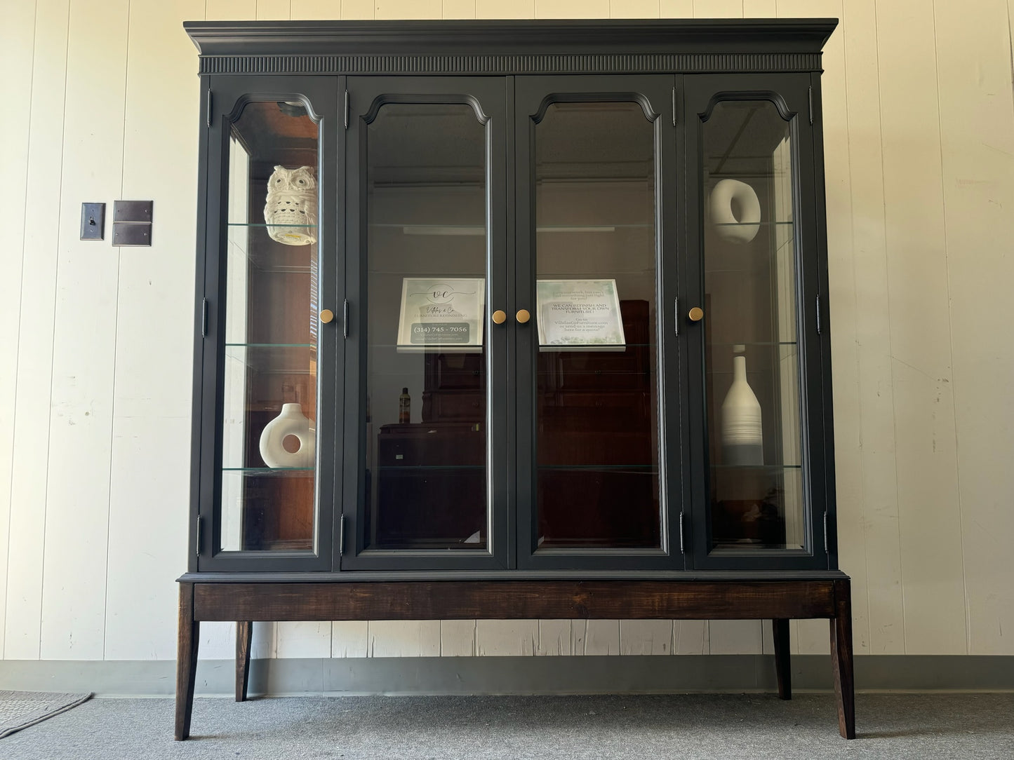 Large Black Hutch with Wood Base