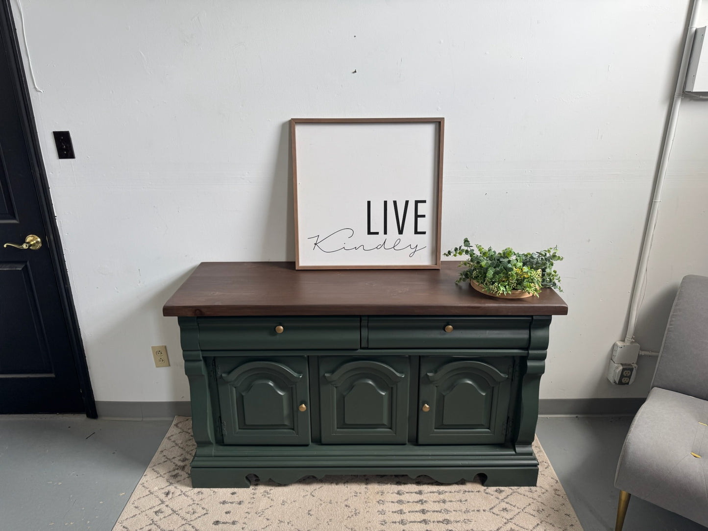 Sage Green Buffet with Dark Walnut Top