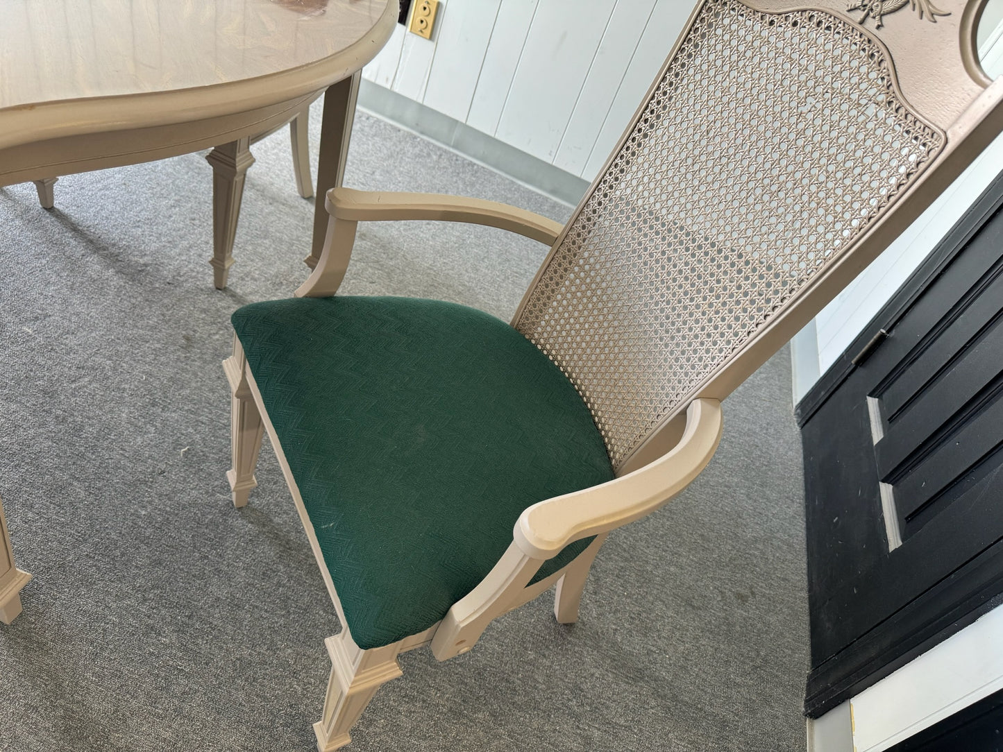 Rattan Cane beige & Emerald Dining Table Set