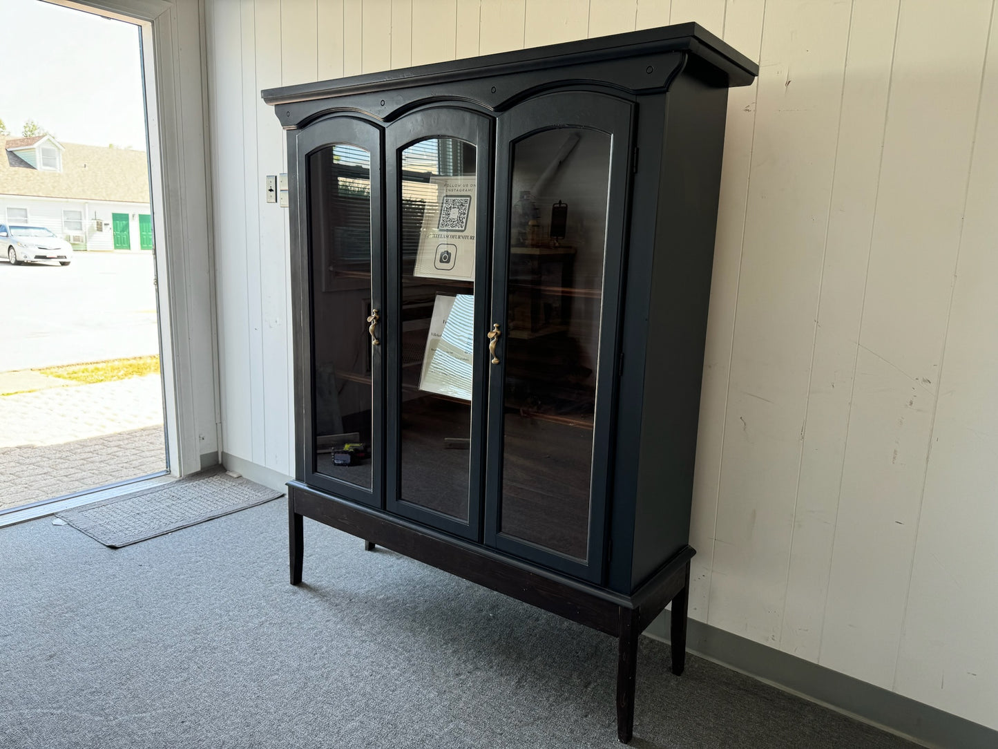 Modern Black Hutch With Wood Base