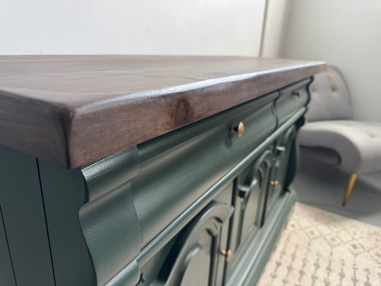 Sage Green Buffet with Dark Walnut Top