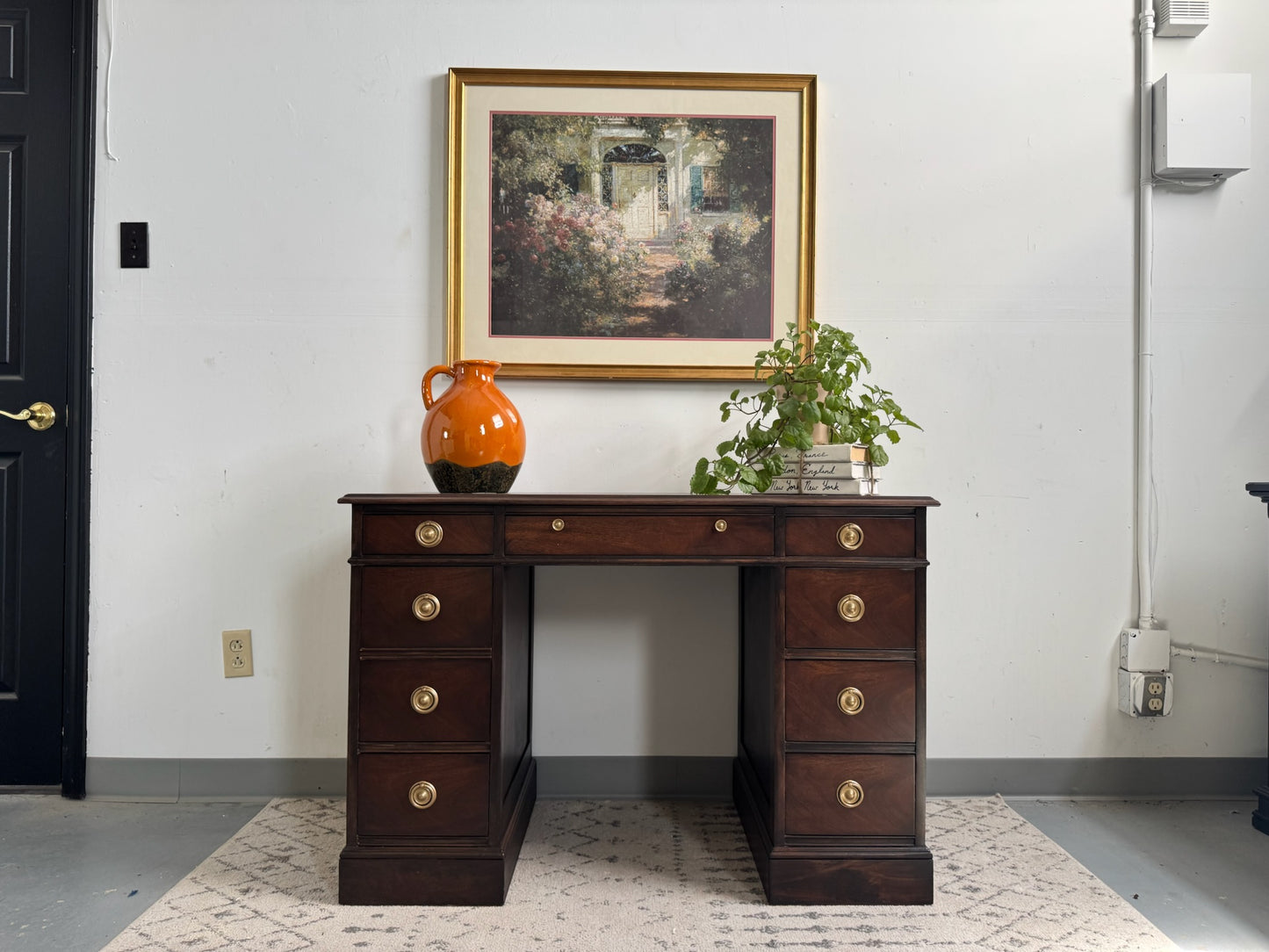 Vintage Dark Walnut Sligh Pedestal Desk