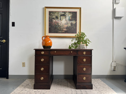 Vintage Dark Walnut Sligh Pedestal Desk