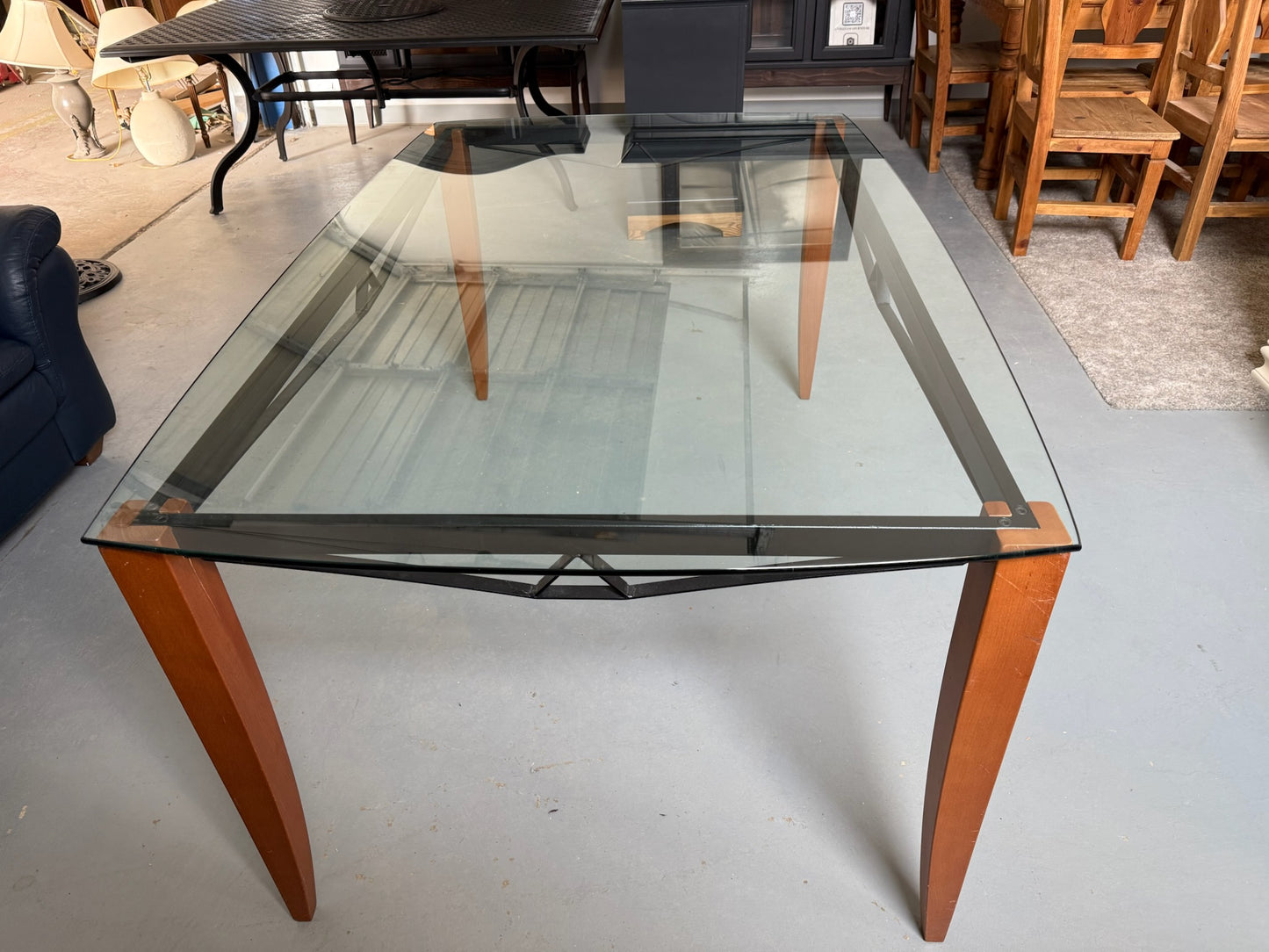 Glass Top Walnut Dining Table