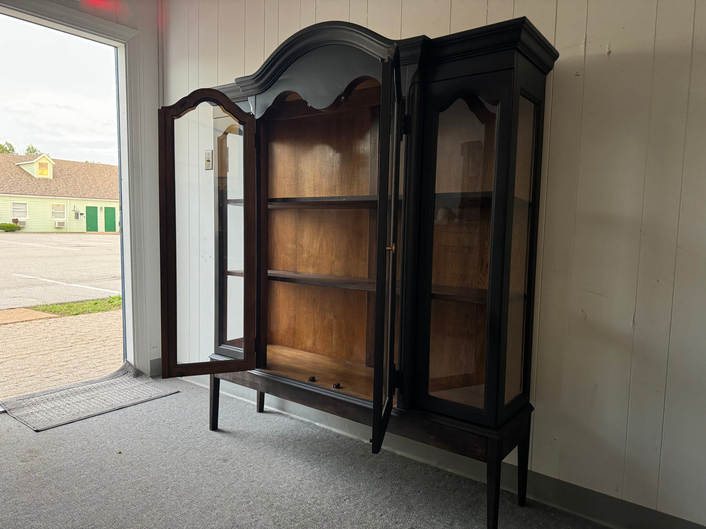 Black Arched Hutch with Wood Base