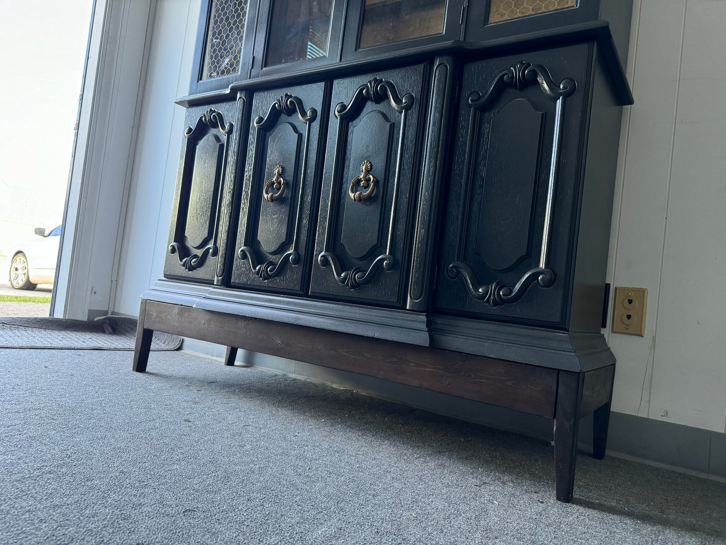 Large Black Hutch with Wood Base (Delivery Available)