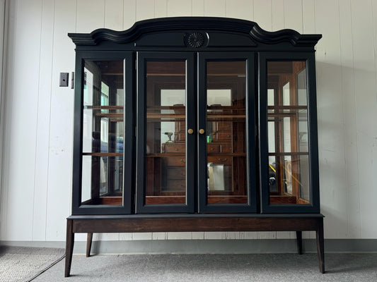 Large Black Hutch with Wood Base