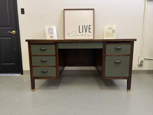 Solid Wood Refinished Vintage Executive Desk
