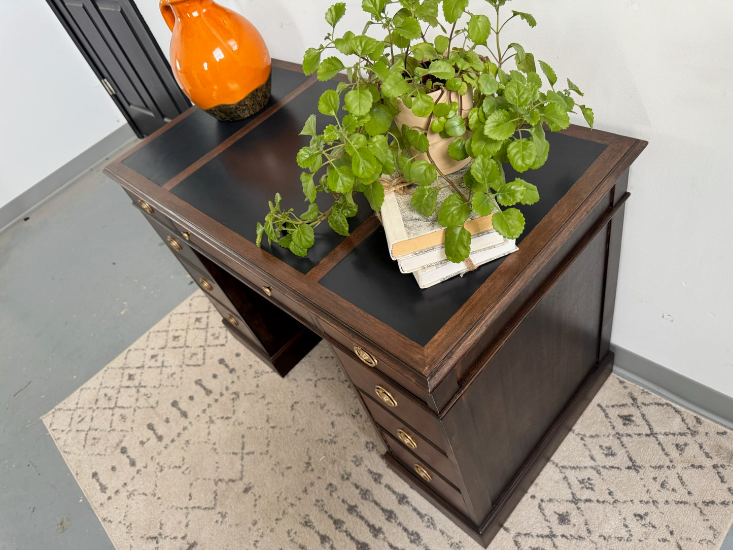 Vintage Dark Walnut Sligh Pedestal Desk