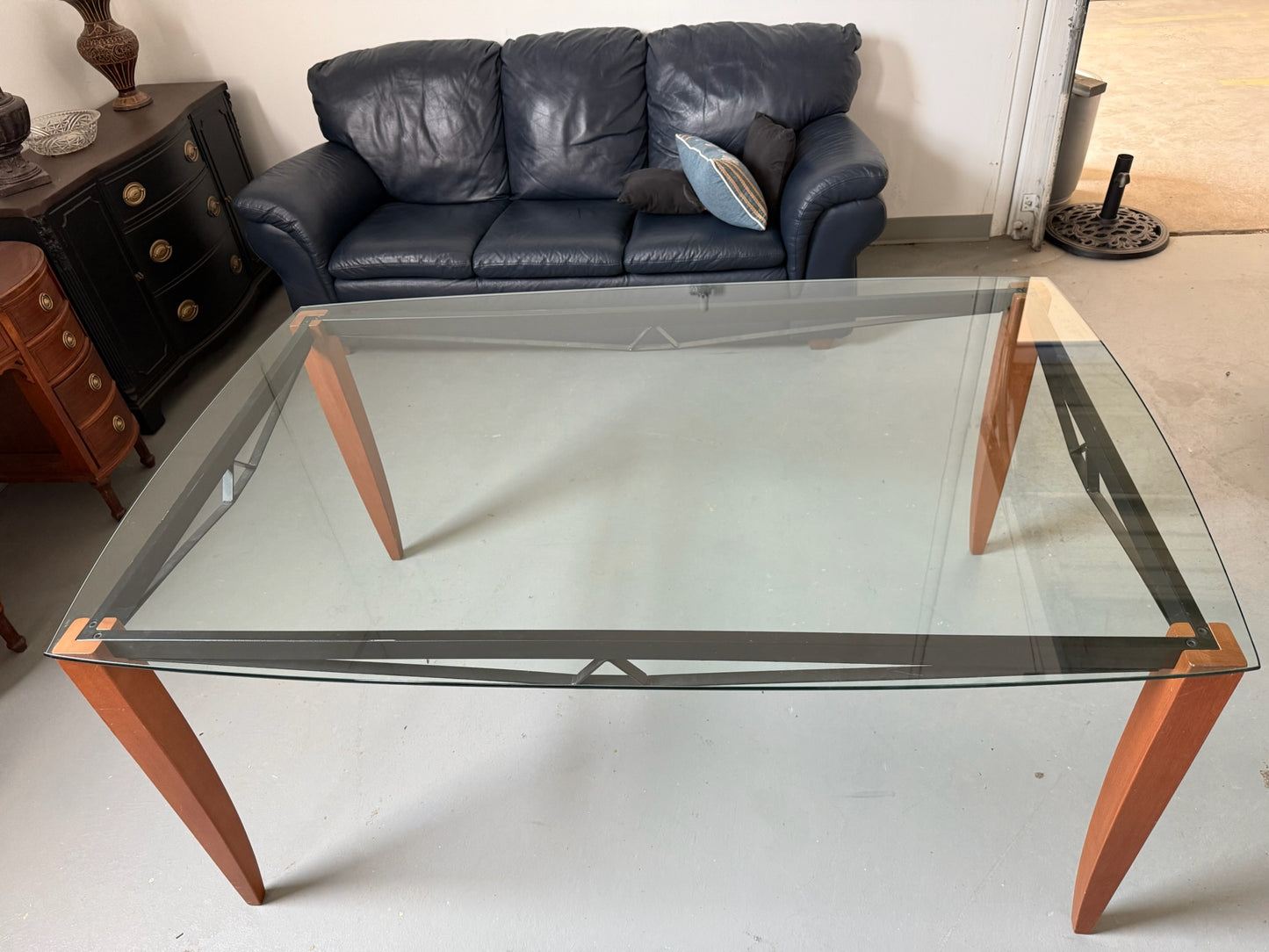Glass Top Walnut Dining Table