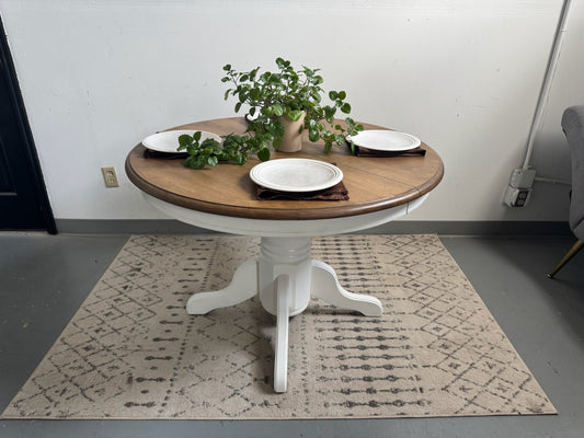 White/Wood Round Pedestal Dining Table