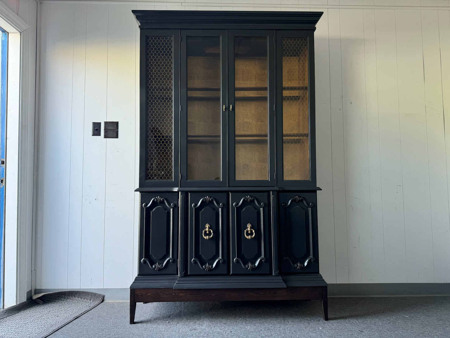 Large Black Hutch with Wood Base (Delivery Available)