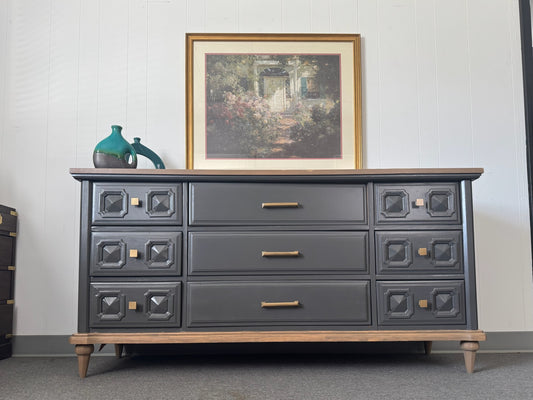 Grey Modern Dresser with Wood Top and Base