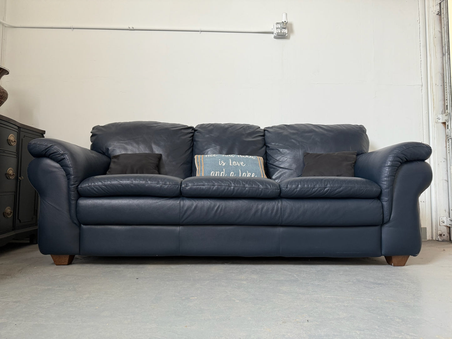 Navy Blue Real Leather Couch