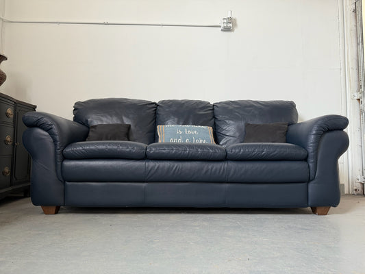 Navy Blue Real Leather Couch