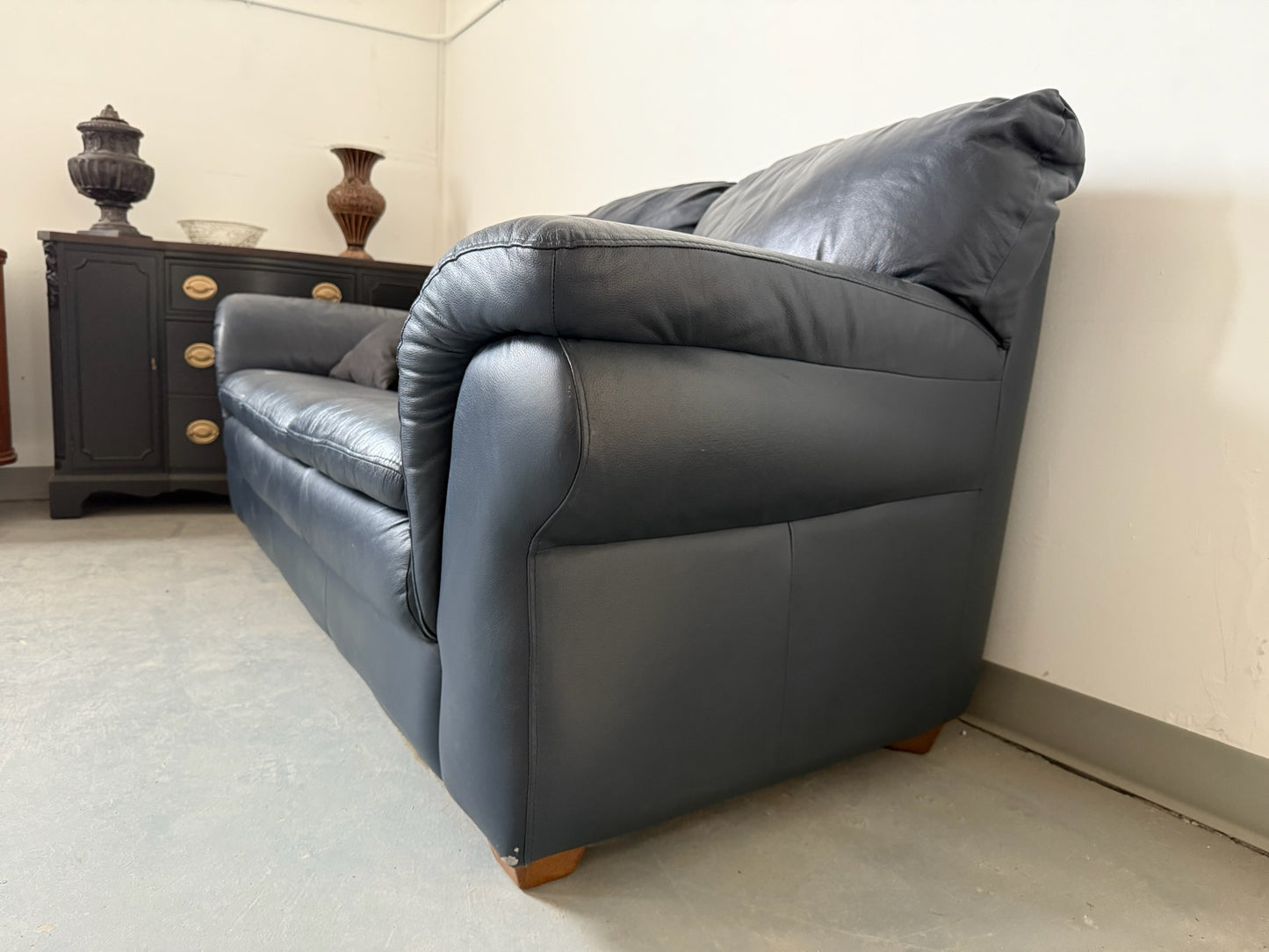 Navy Blue Real Leather Couch