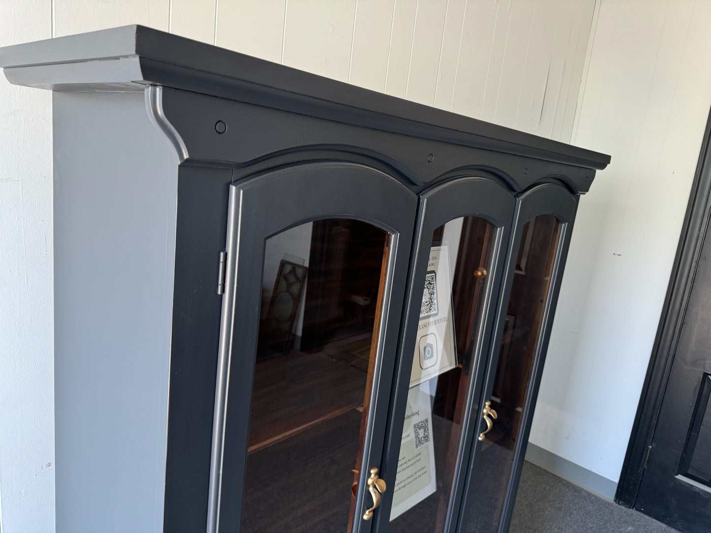 Modern Black Hutch With Wood Base