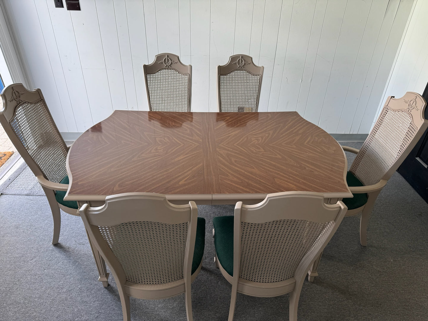 Rattan Cane beige & Emerald Dining Table Set
