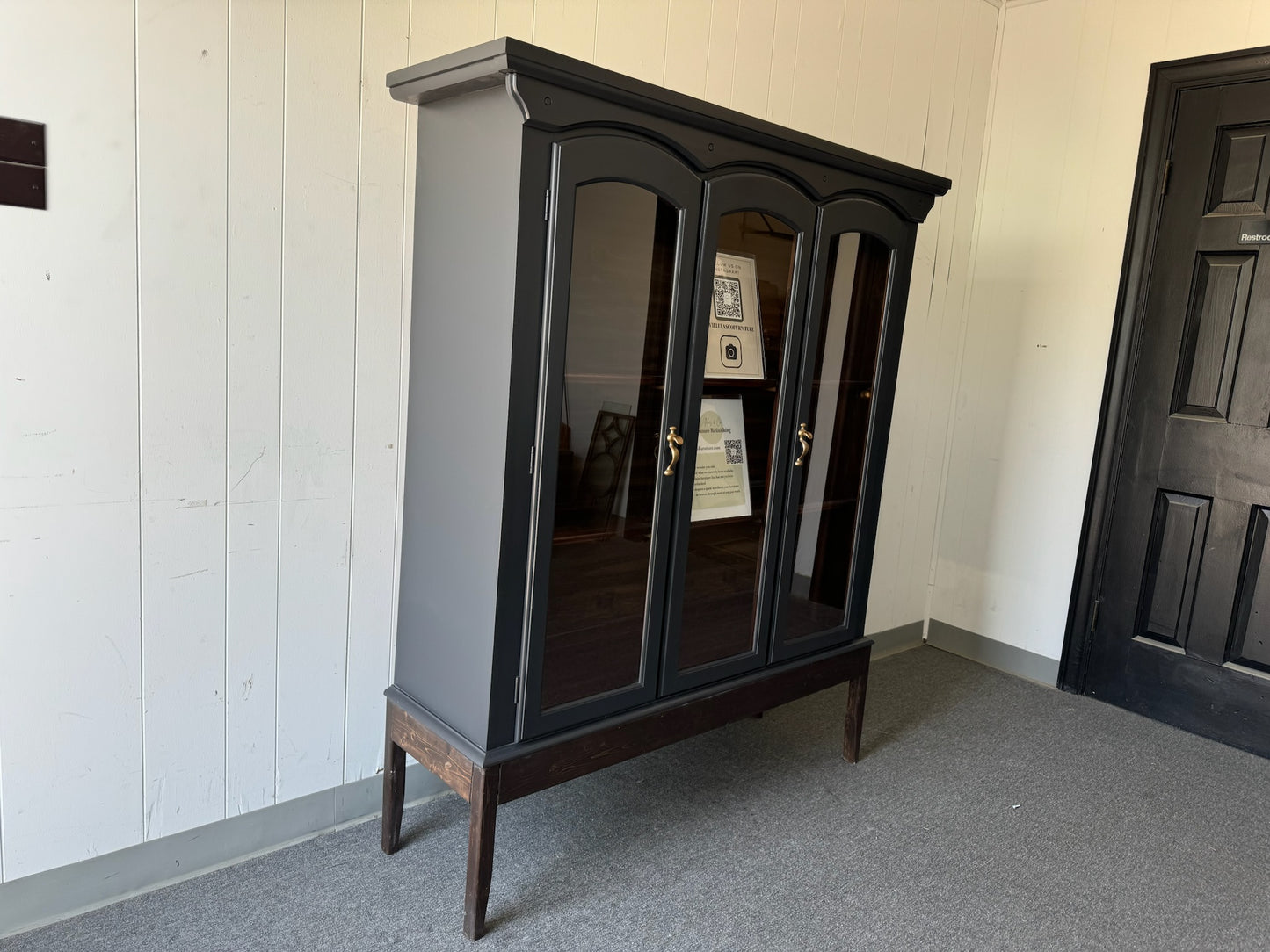 Modern Black Hutch With Wood Base