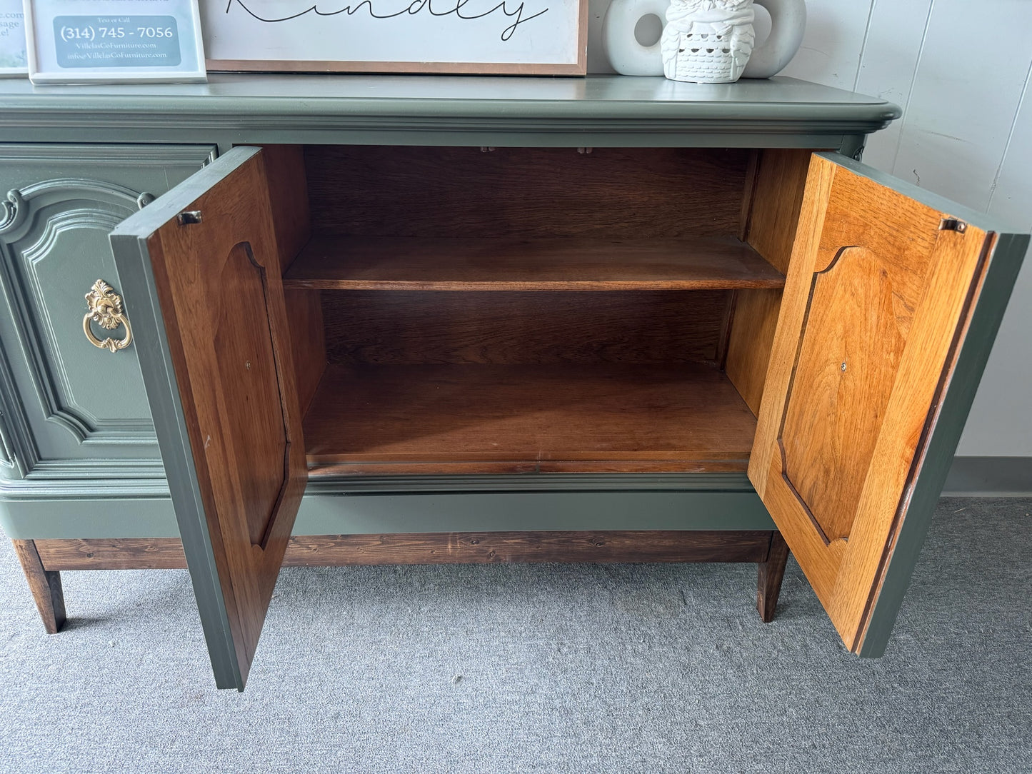 Sage Green Buffet with Wood Base