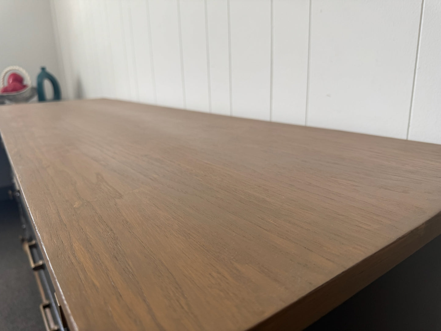 Grey Modern Dresser with Wood Top and Base