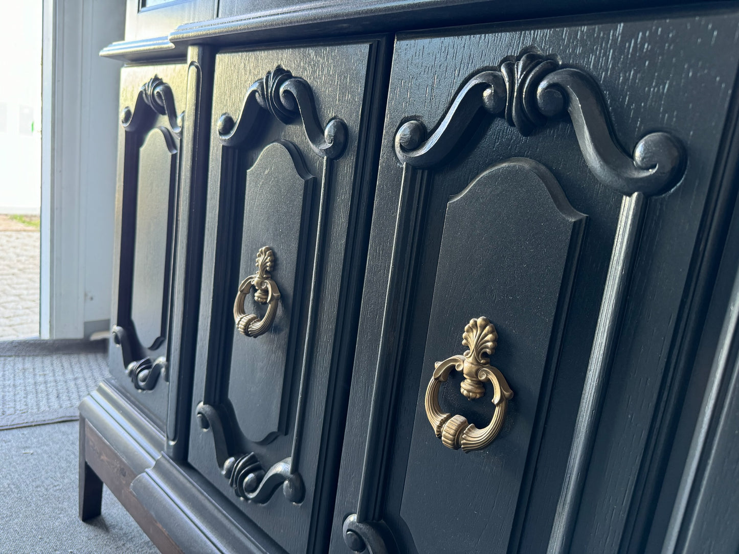 Large Black Hutch with Wood Base (Delivery Available)