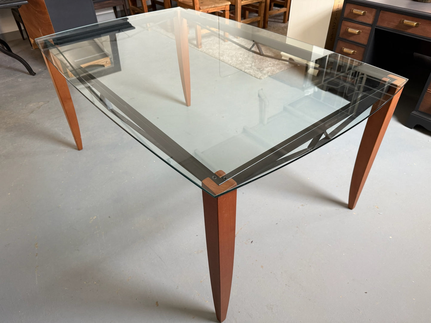 Glass Top Walnut Dining Table