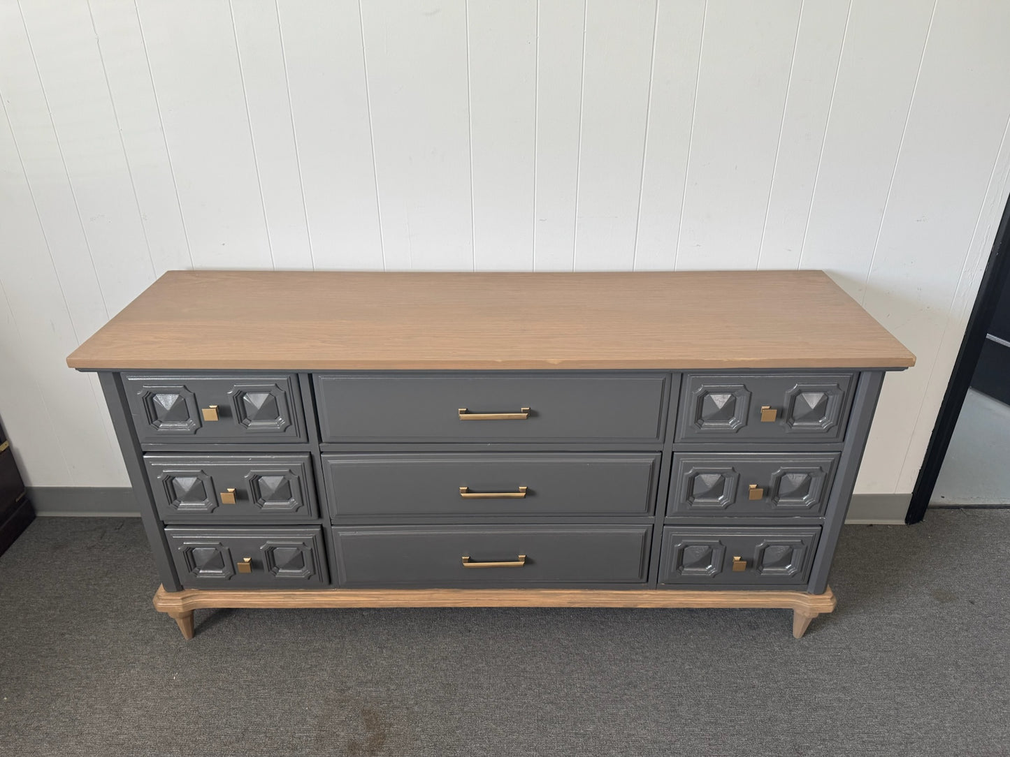 Grey Modern Dresser with Wood Top and Base