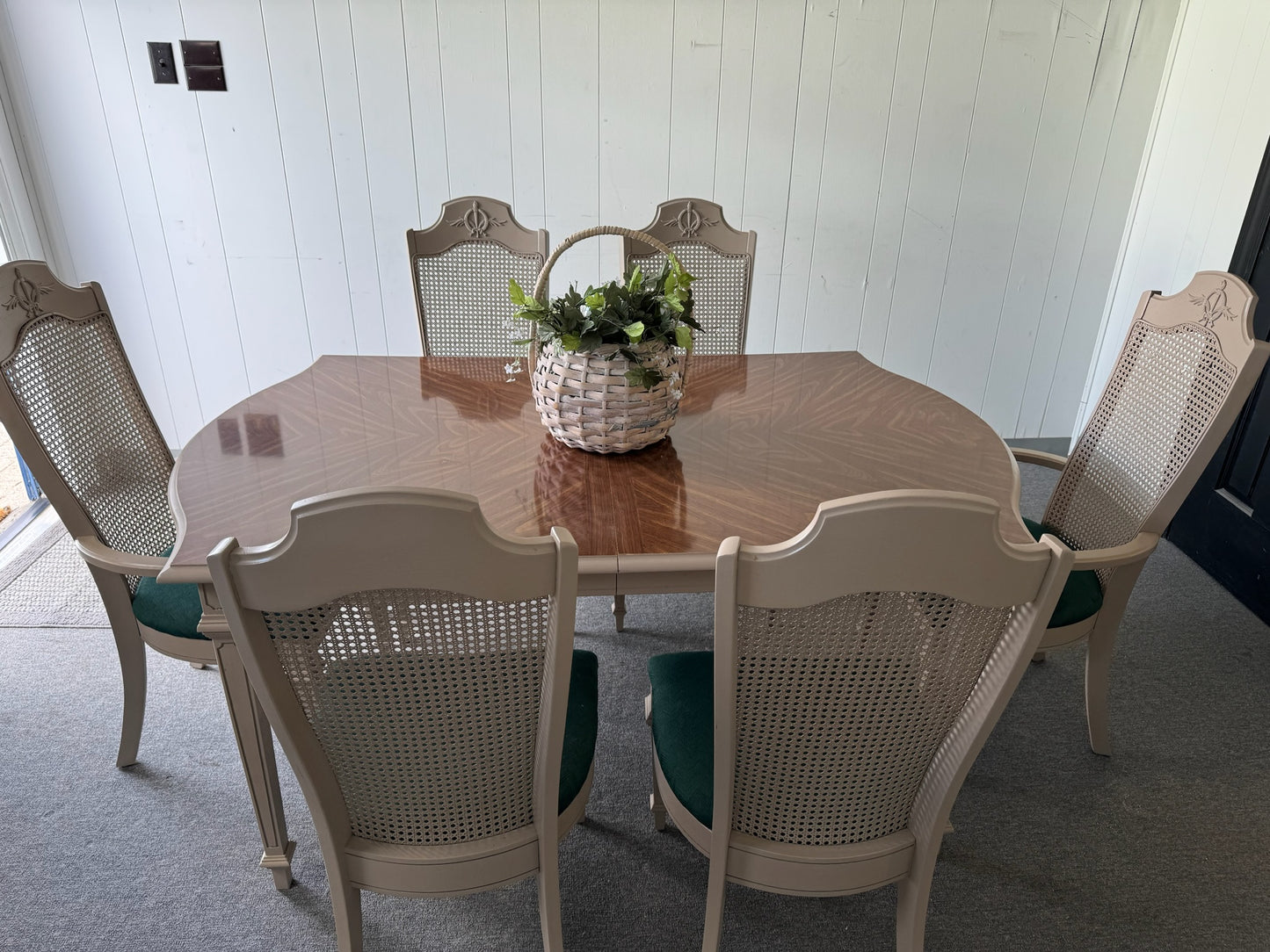 Rattan Cane beige & Emerald Dining Table Set