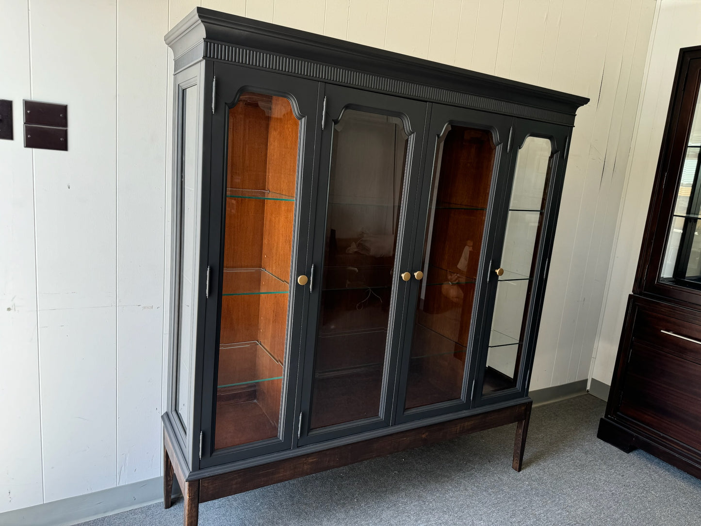 Large Black Hutch with Wood Base