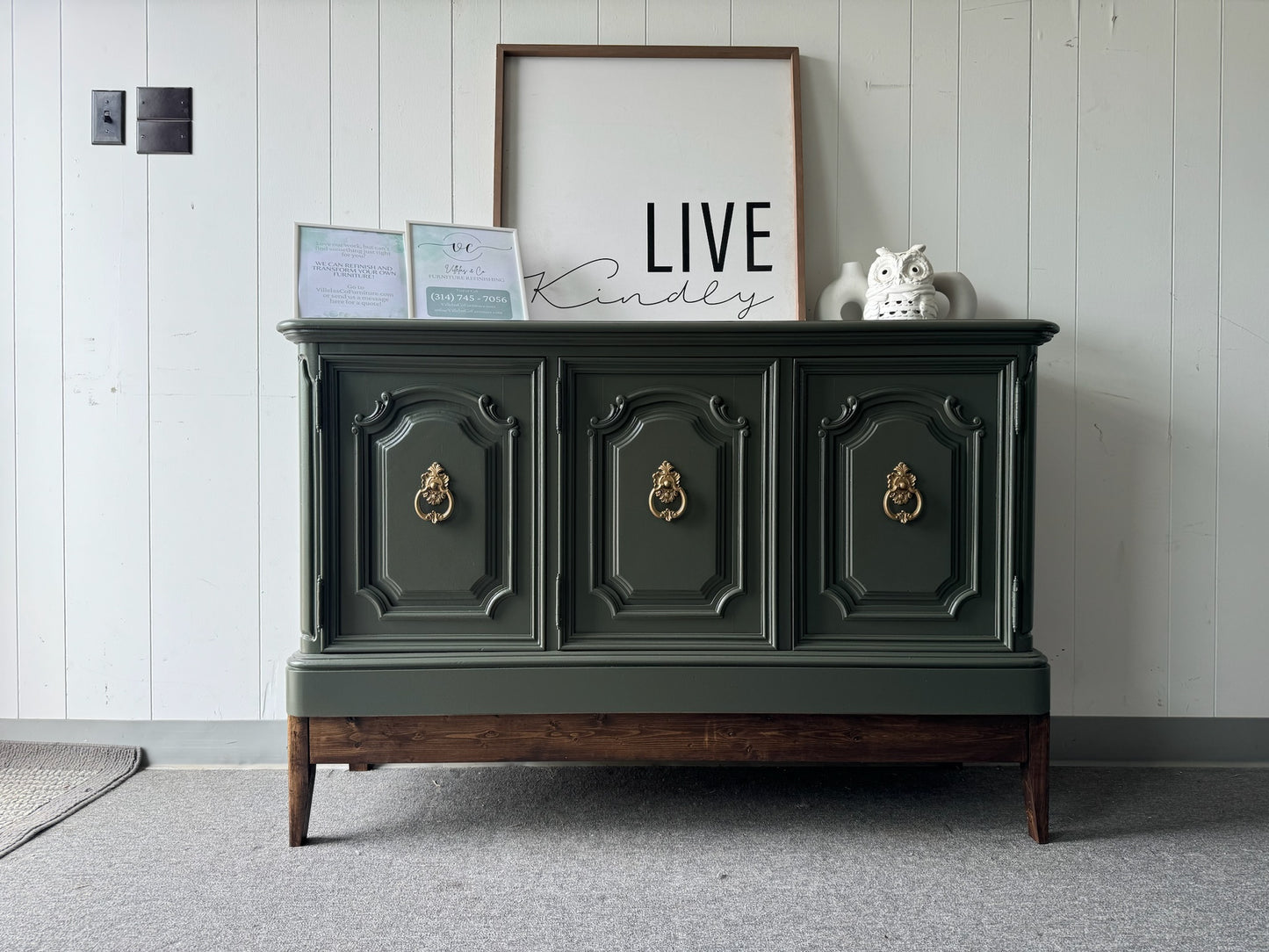 Sage Green Buffet with Wood Base