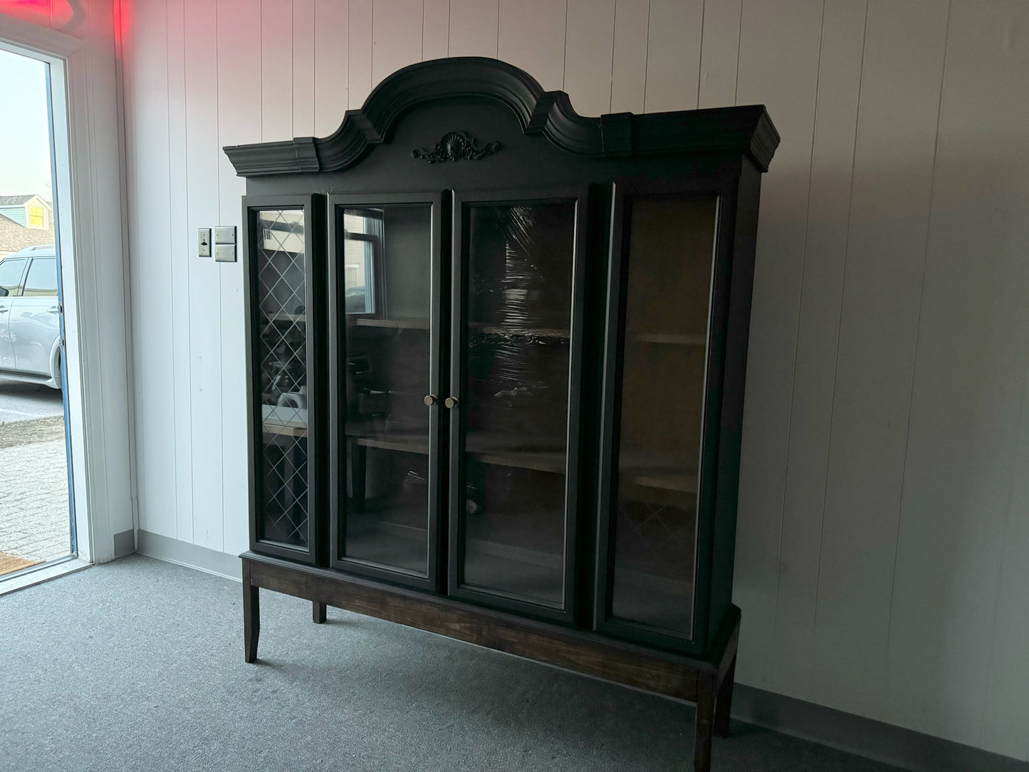 Black Hutch with Wood Base