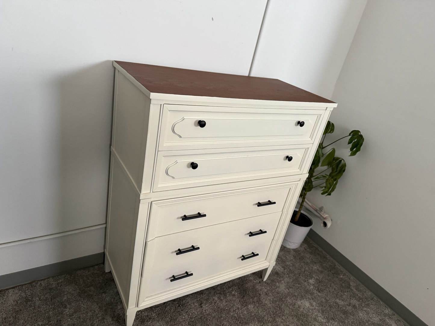 Vintage White Tall Chest of Drawers