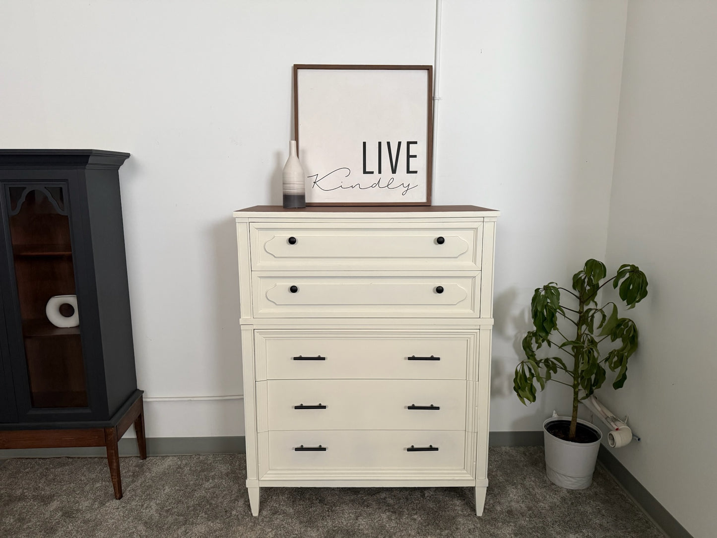 Vintage White Tall Chest of Drawers