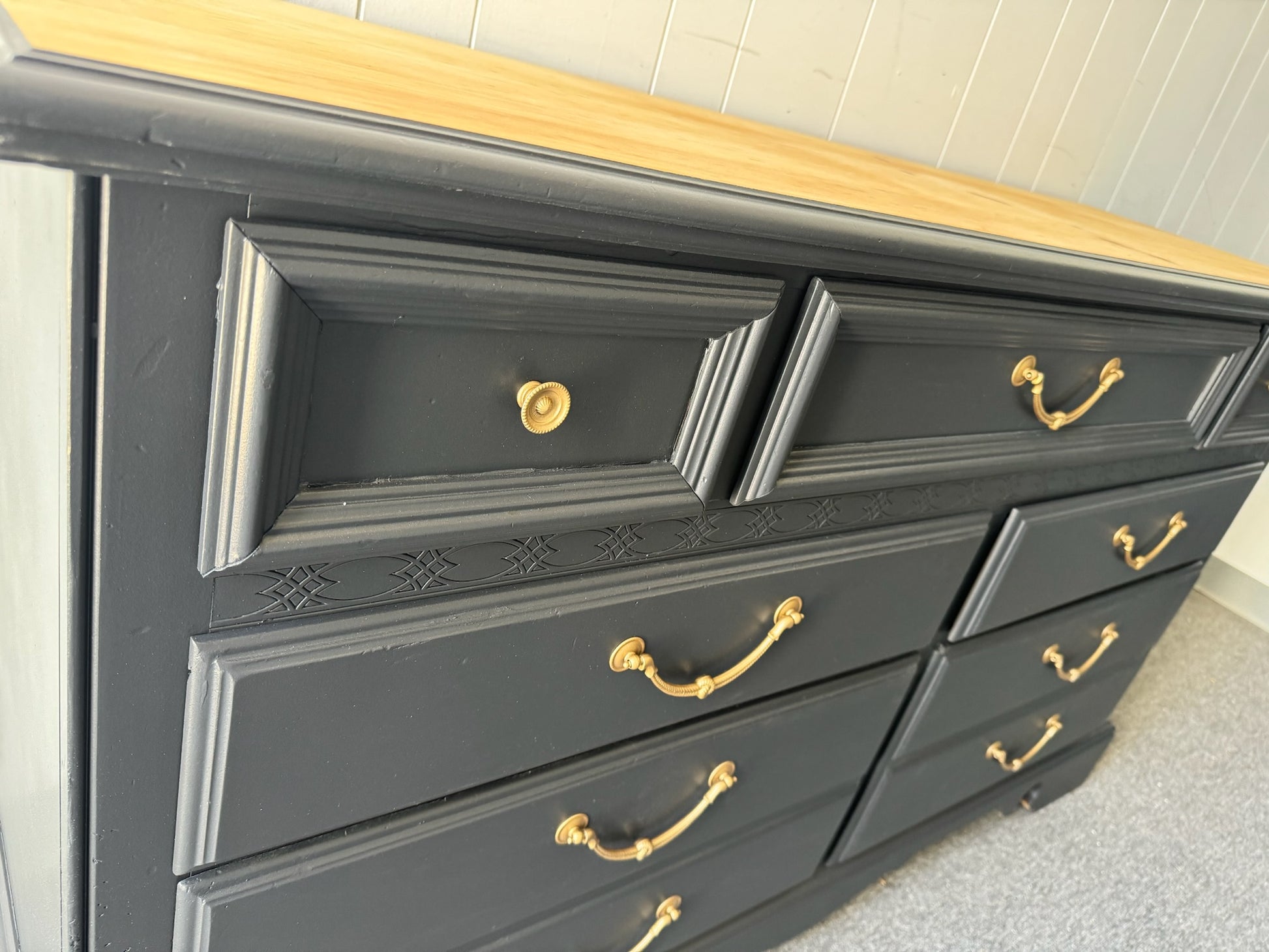 Black Dresser with Wood Top (Delivery Available) VillelasCo Furniture Black Dresser with Wood Top (Delivery Available) VillelasCo Furniture