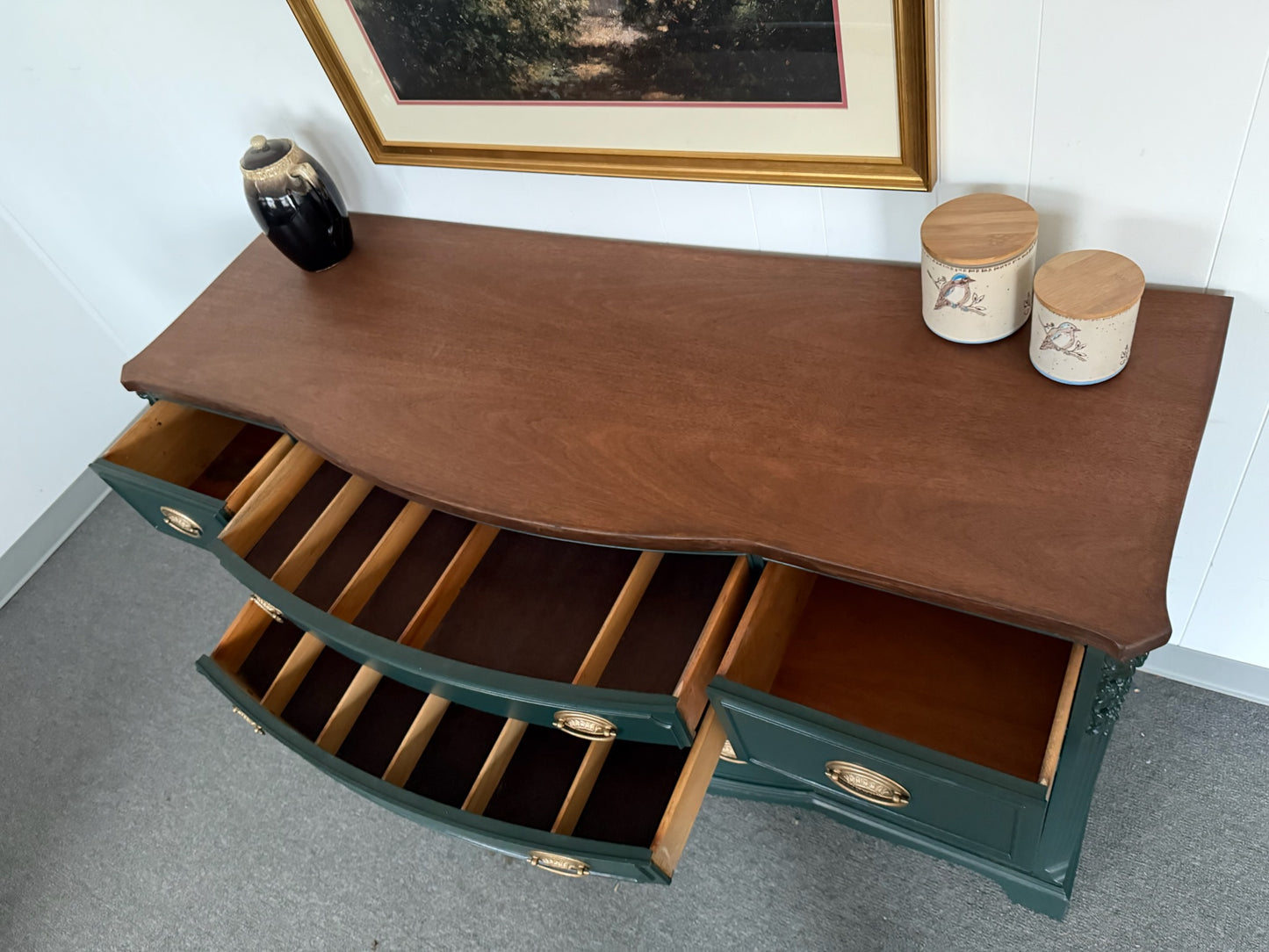 Deep Green Buffet with Walnut