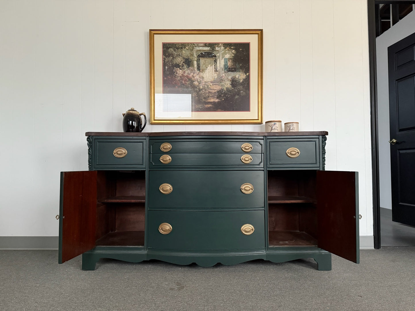 Deep Green Buffet with Walnut