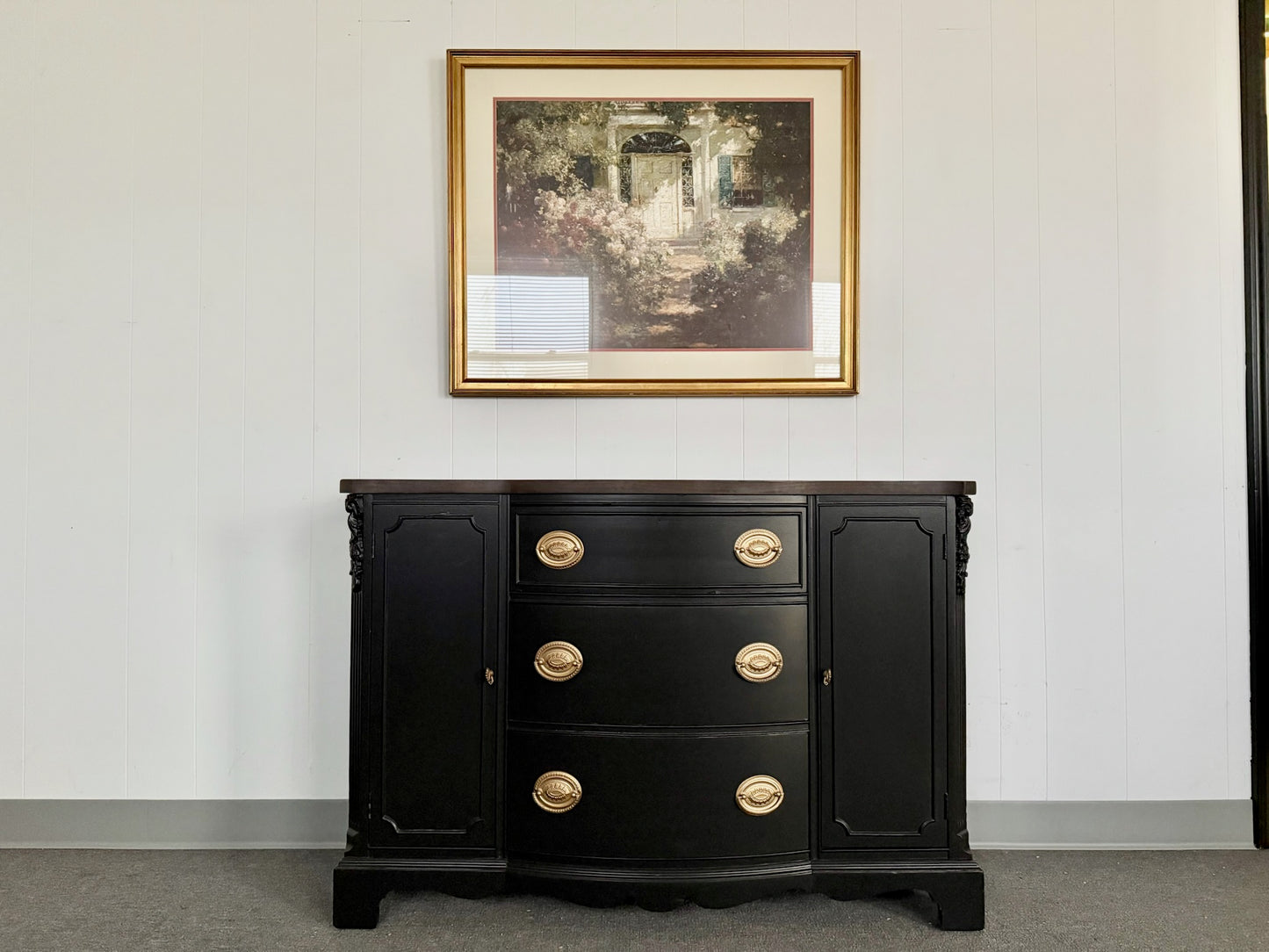 Black Hepplewhite Buffet with Walnut-Stained Top