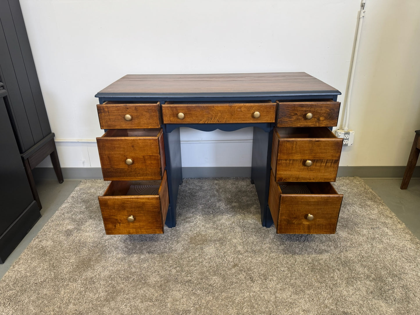 Navy Blue and Walnut Desk