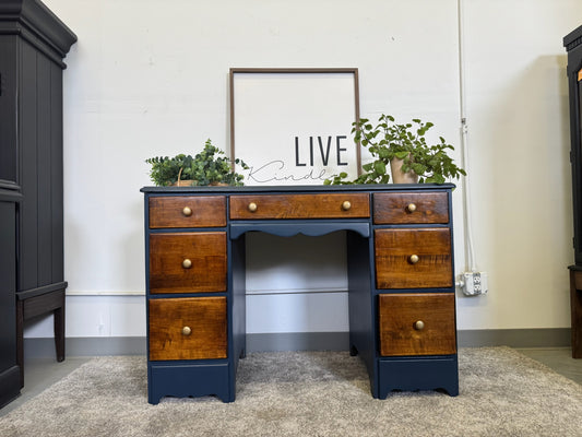 Navy Blue and Walnut Desk
