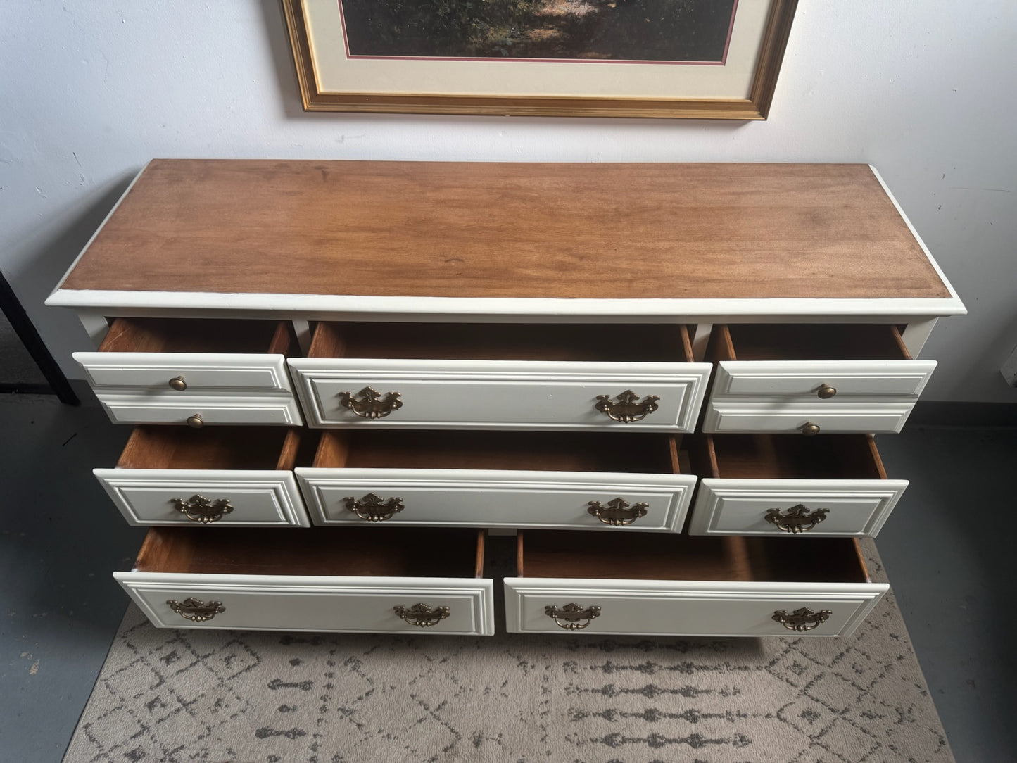 White Vintage Dresser with Wood Top
