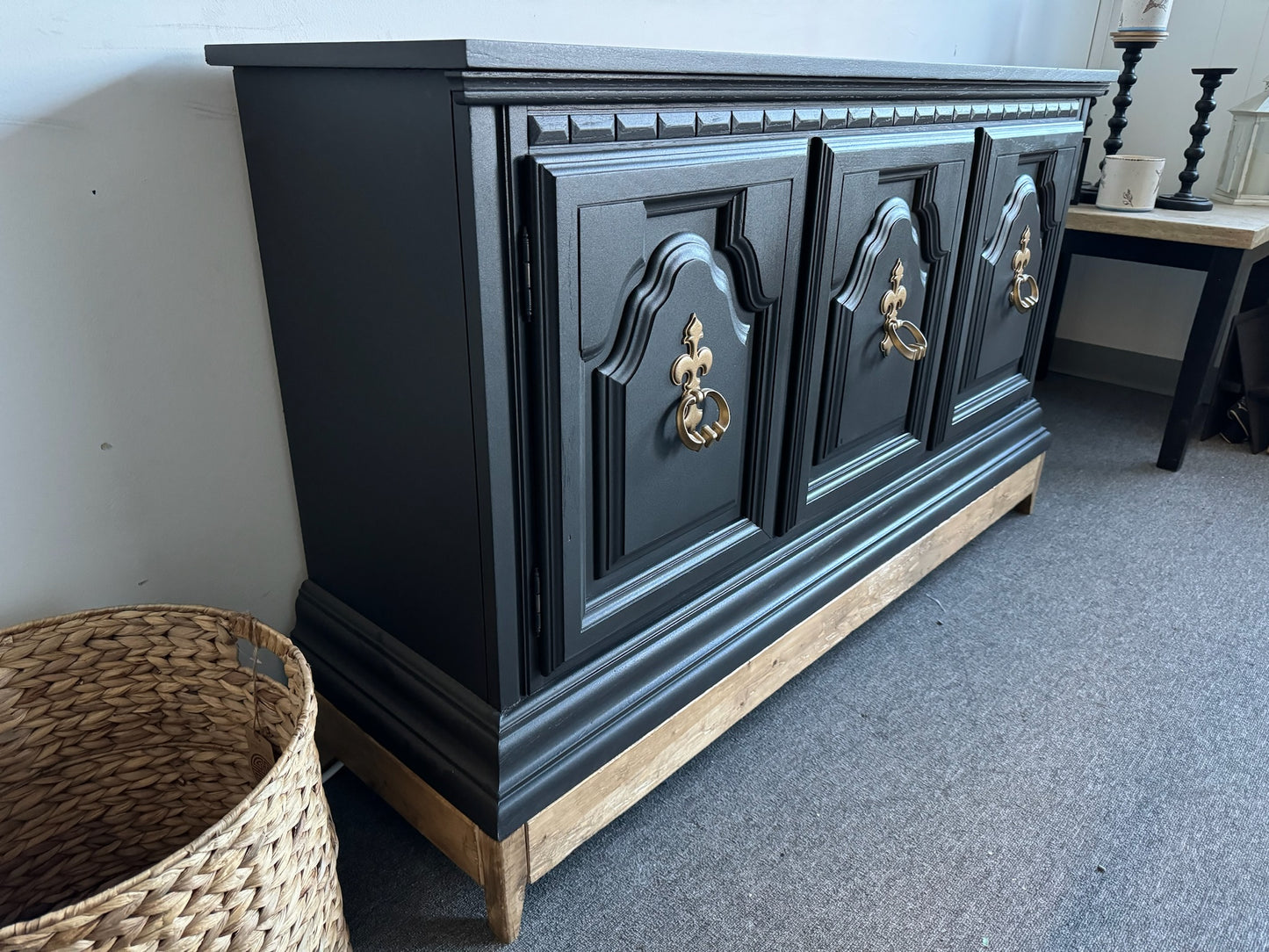 Black Buffet with Wood Base