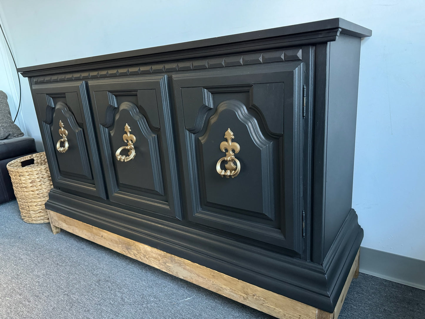 Black Buffet with Wood Base