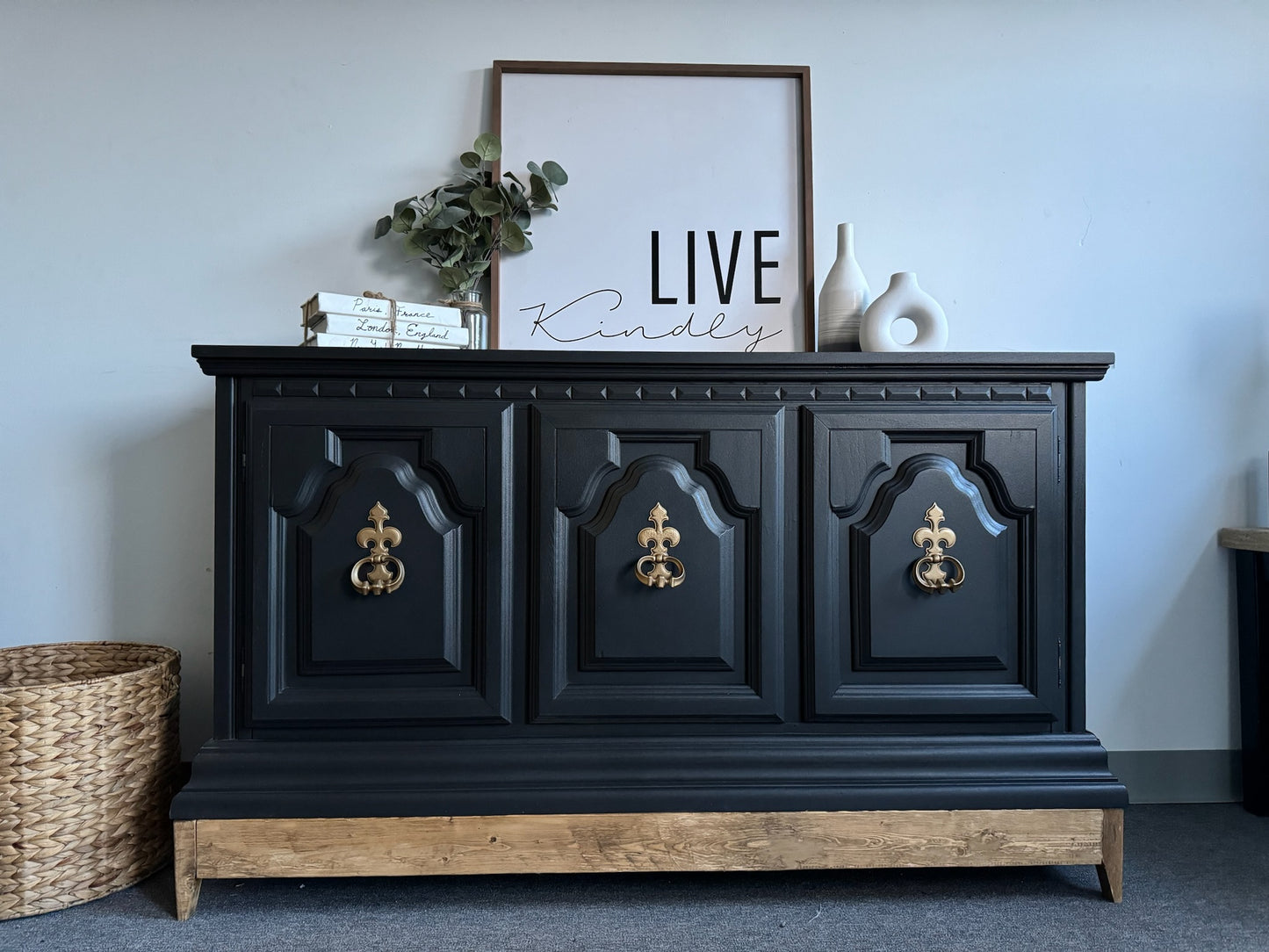 Black Buffet with Wood Base