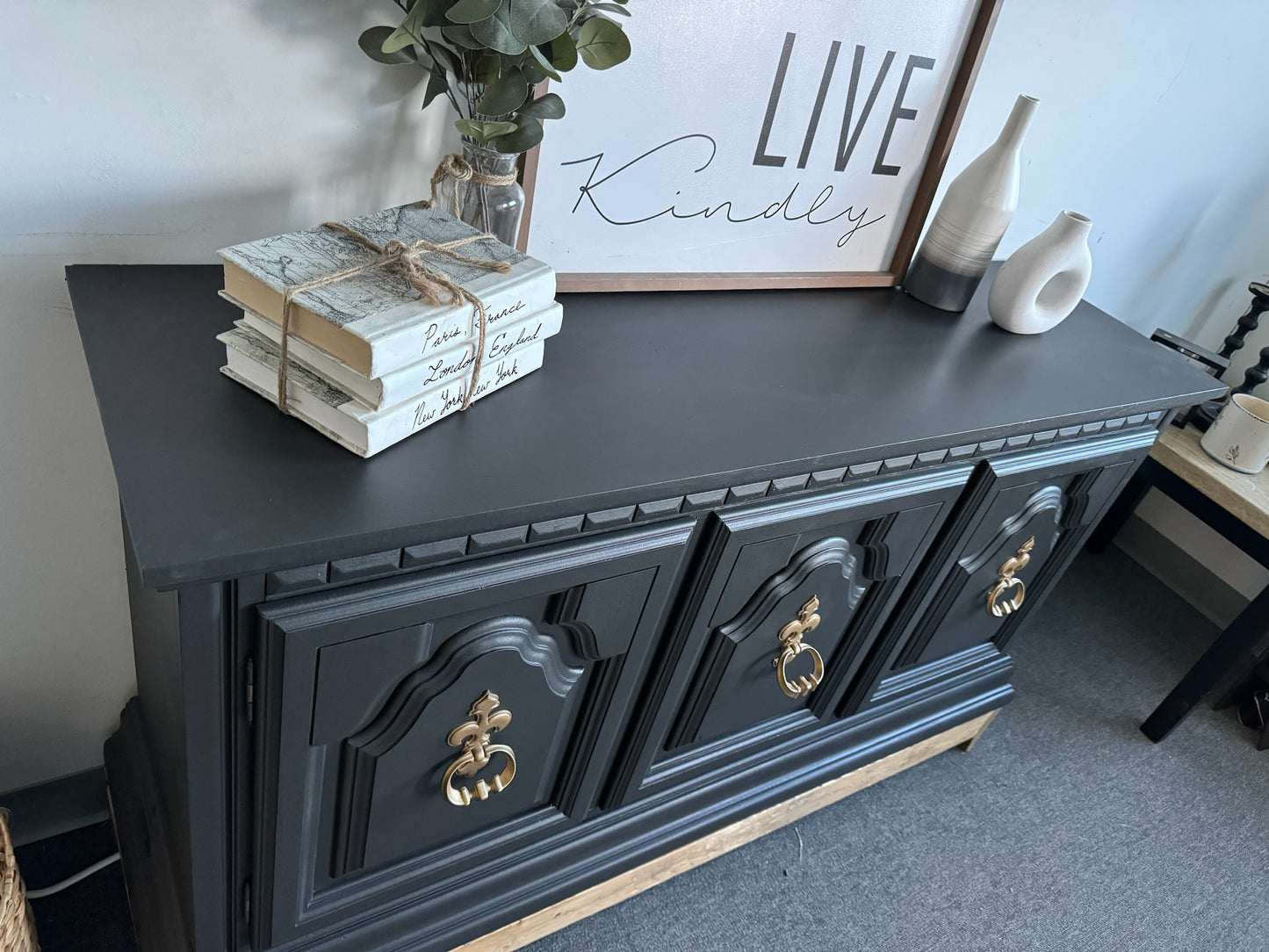 Black Buffet with Wood Base