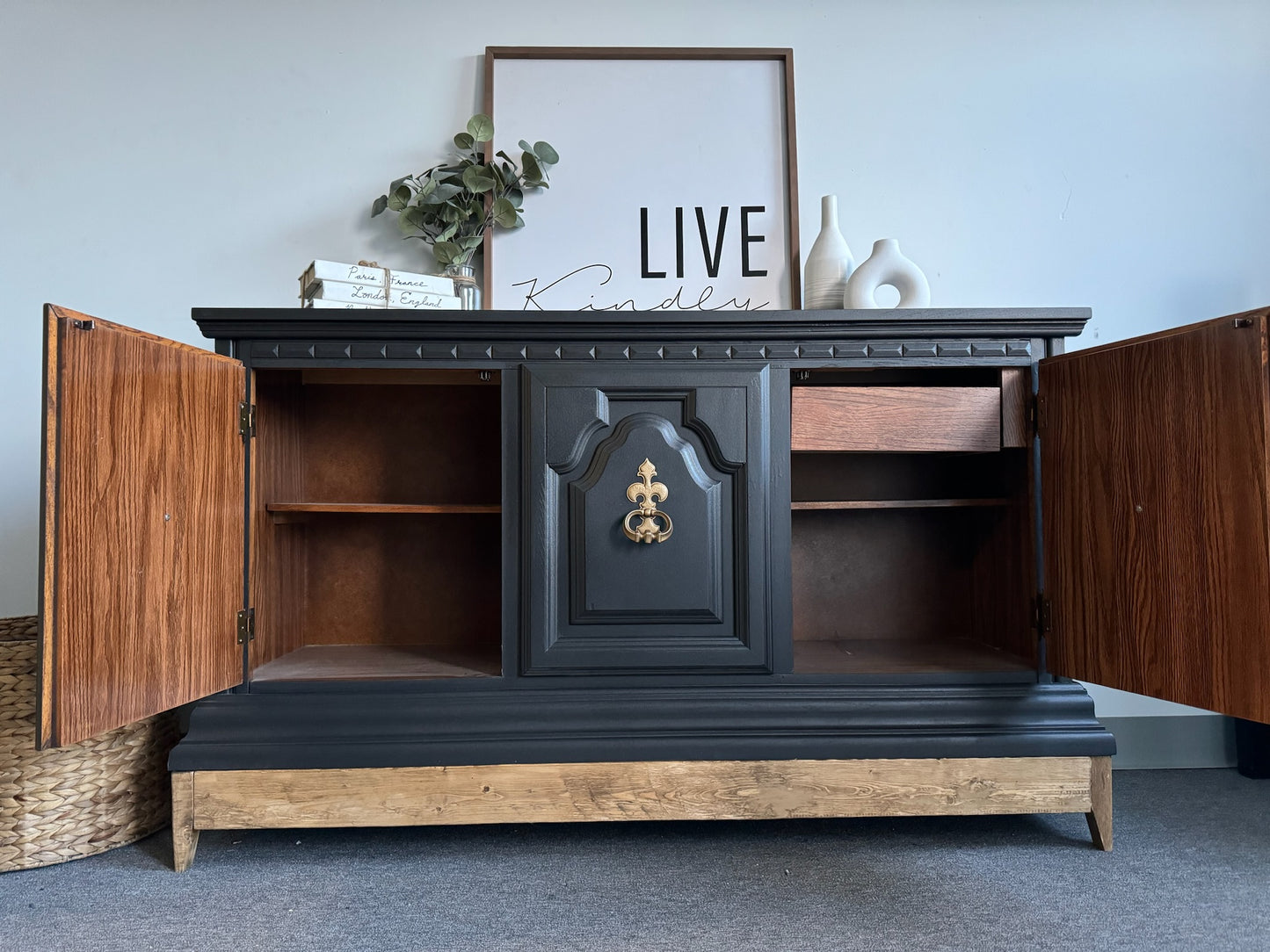 Black Buffet with Wood Base