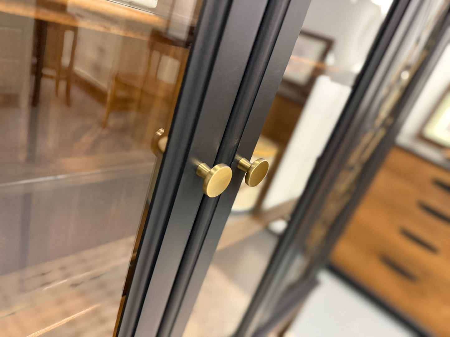 Black Arched Top Hutch with Lattice Glass Doors